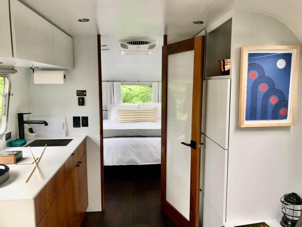 AutoCamp Cape Cod’s custom designed Airstreams have a separate bedroom, sitting area and kitchenette and bathroom.