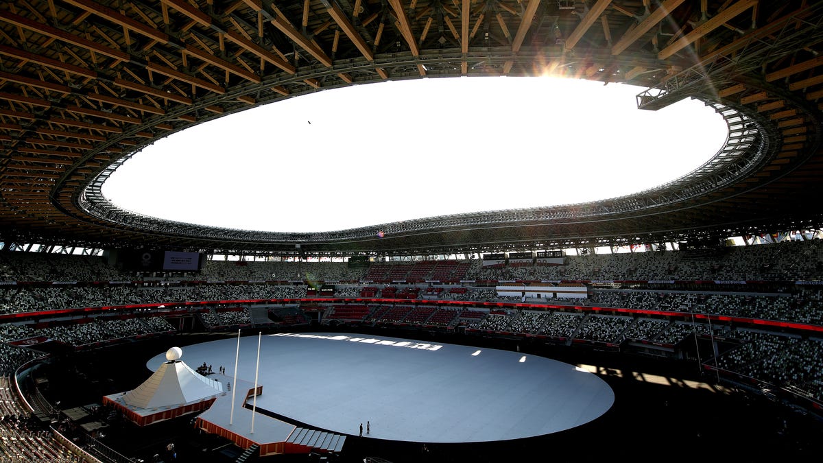 A general view prior to the Opening Ceremony of the Tokyo 2020 Olympic Games at Olympic Stadium on July 23, 2021 in Tokyo, Japan.