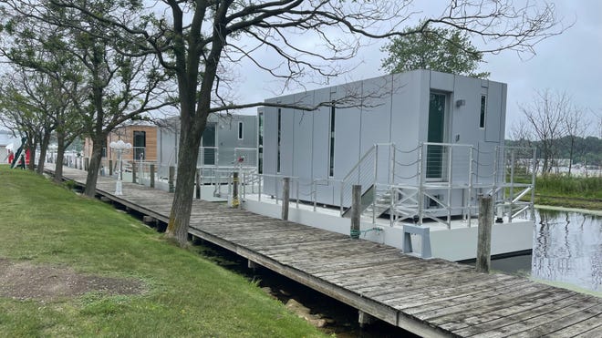 These small floating homes proposed to be located on the Kalamazoo River in Saugatuck have generated resistance from neighbors.