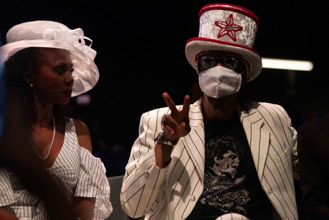 Attendees take photos of Bootsy Collins during the inaugural Cincinnati Black Music Walk of Fame, Saturday, July 24, 2021, at The Andrew J Brady ICON Music Center in the Downtown neighborhood of Cincinnati, Ohio.
The founding inductees were Bootsy Collins, Otis Williams, The Isley Brothers and Dr. Charles Fold.
The Black Music Walk of Fame will be located on Lot 28 across from Paul Brown Stadium will be a connector to The Andrew J Brady ICON Music Center, creating the first music corridor on the Banks. It is scheduled to be completed in the summer of 2022.