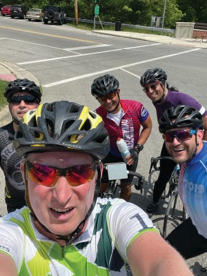 Mark Harris with a team of bikers.
