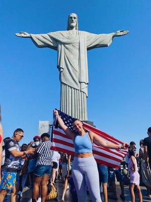 Abby Olson visits the Christ the Redeemer statue while in Rio de Janiero.