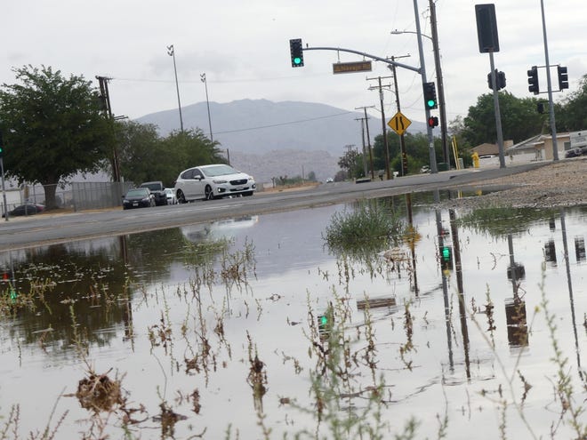 An overnight monsoonal storm dropped nearly a half-inch of rain in some parts of the Victor Valley according to the National Weather Service.