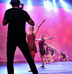 Rankin Dean, writer and director of "Dangerous Ones," films a ballet scene Wednesday at the Paramount Theatre. From left are dancers, Lauren McDonald, Mariel Ardilla, Grace Ann Alston, Kendyll Jacobs and Lily Balogh, who is artist in residence at Abilene Christian University and choreographed the piece. McDonald and Ardilla are ACU graduates while Jacobs is an ACU history major and Alston is in Abilene Ballet Theatre and audits ACU classes.