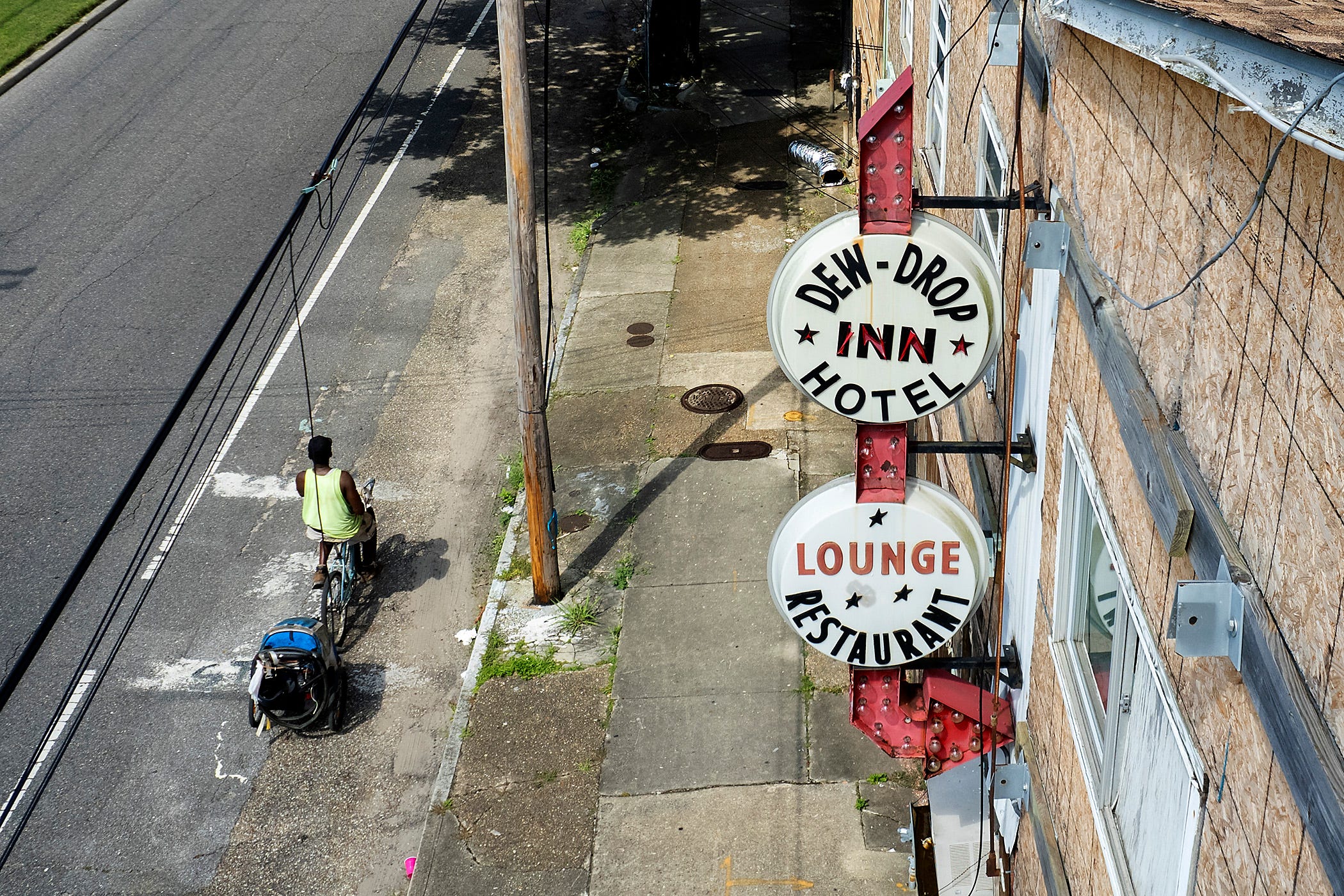 The signage of the historic hotel and nightclub the Dew Drop Inn on LaSalle Street in Central City.