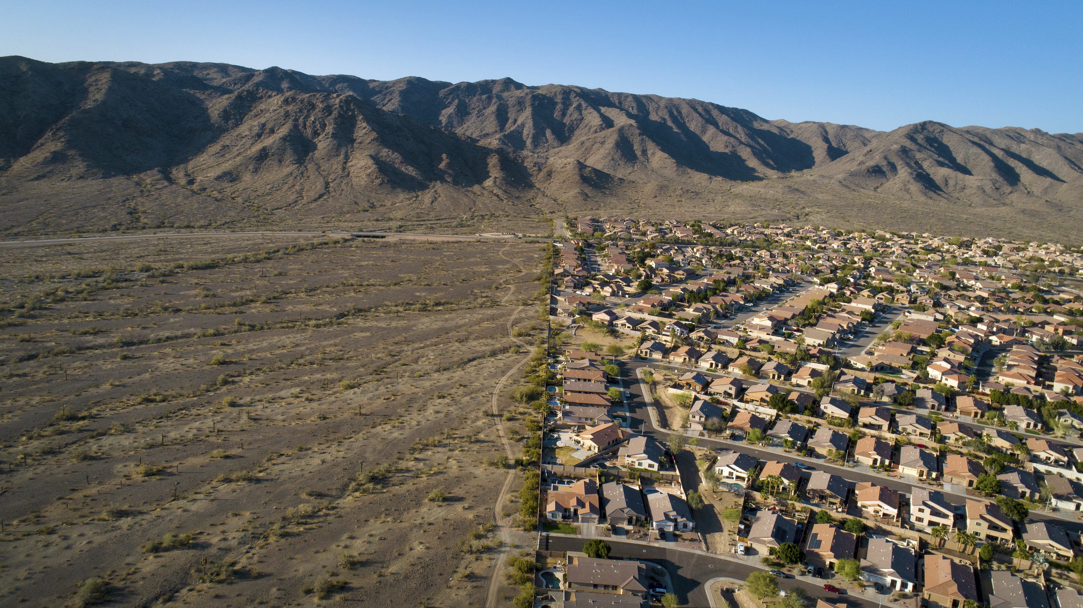 Drone of South Mountain and Loop 202 in Phoenix on March 31, 2021.