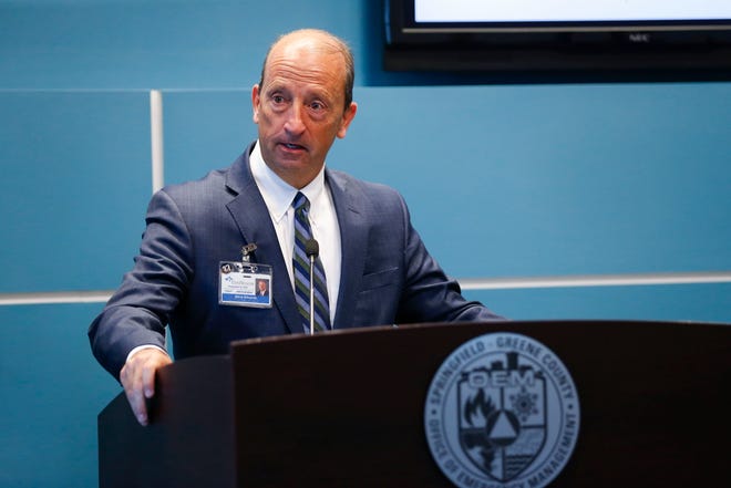 CoxHealth CEO Steve Edwards speaks at a press conference at the Greene County Public Safety Center on Tuesday, July 27, 2021.