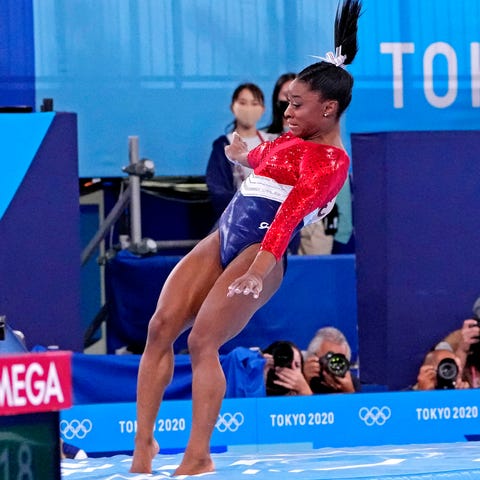 Simone Biles (USA) competes on the vault during th