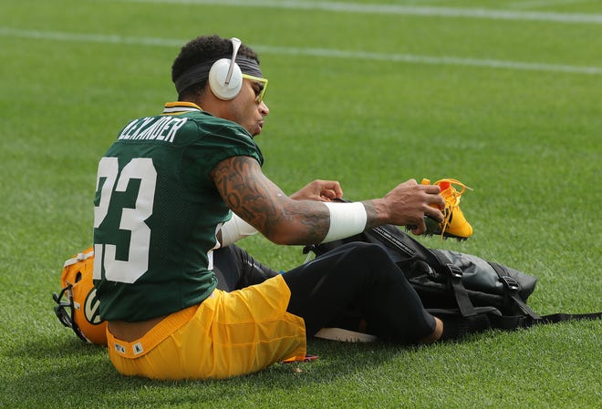 Green Bay Packers cornerback Jaire Alexander (23) is shown during the first day of training camp Wednesday, July 28, 2021 in Green Bay, Wis.