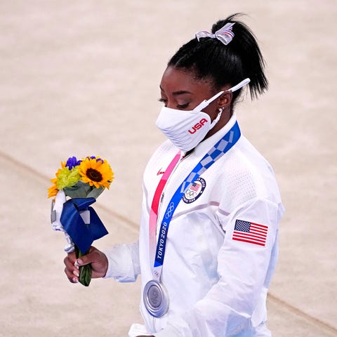 Simone Biles received her silver medal after Tuesd