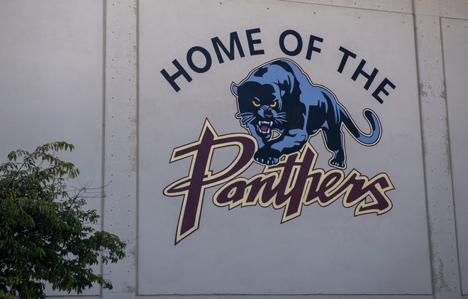 The gymnasium at Hartnell College reads Home of the Panthers in Salinas, Calif., on Wednesday, July 28, 2021. 
