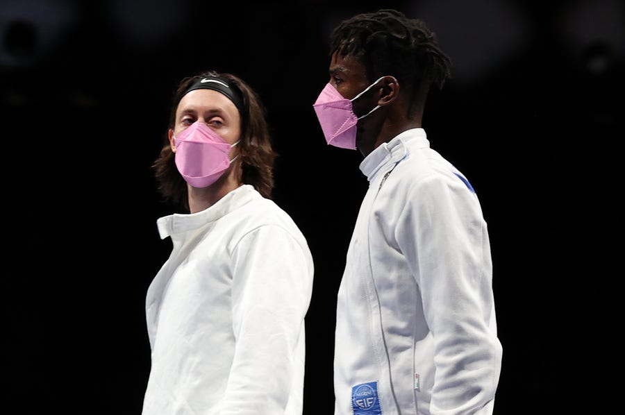 U.S. fencers Jacob Hoyle, left, and Curtis McDowald.