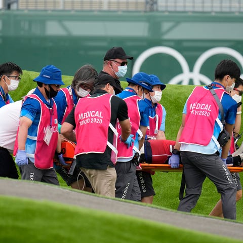 Connor Fields (USA) stretchered off the course fol