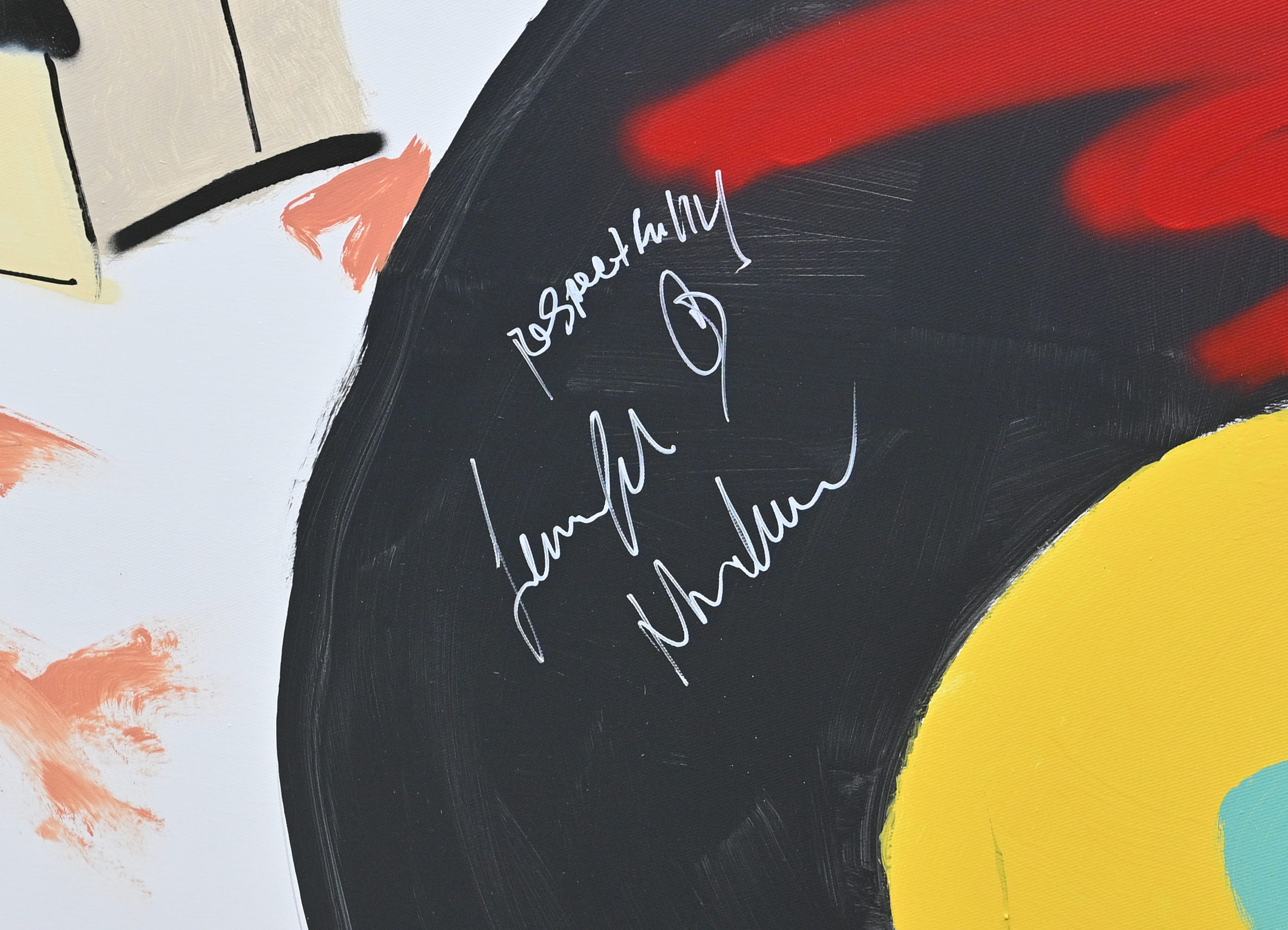 Actor Jennifer Hudson's autograph on the mural by artist Desiree Kelly outside the Charles H. Wright Museum in  Detroit on Sunday, August 1, 2021 during a conversation for the film "Respect," in which Hudson plays Aretha Franklin.