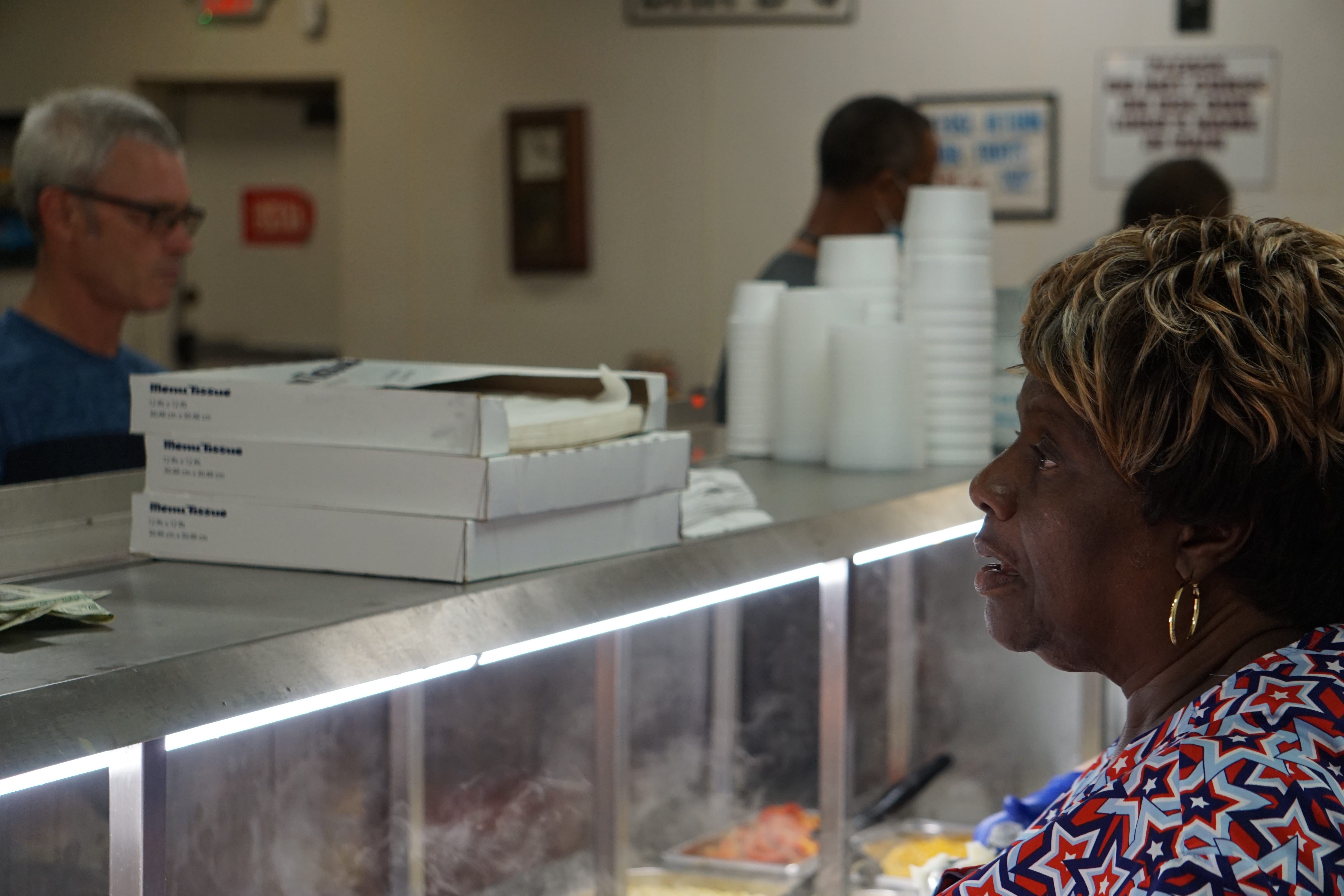 The first voice customers at Kinlaw's Welcome Grill often hear is that of "Miss Betty" who has been the first person on the cafeteria line at Kinlaw's for the past 15 or so years.