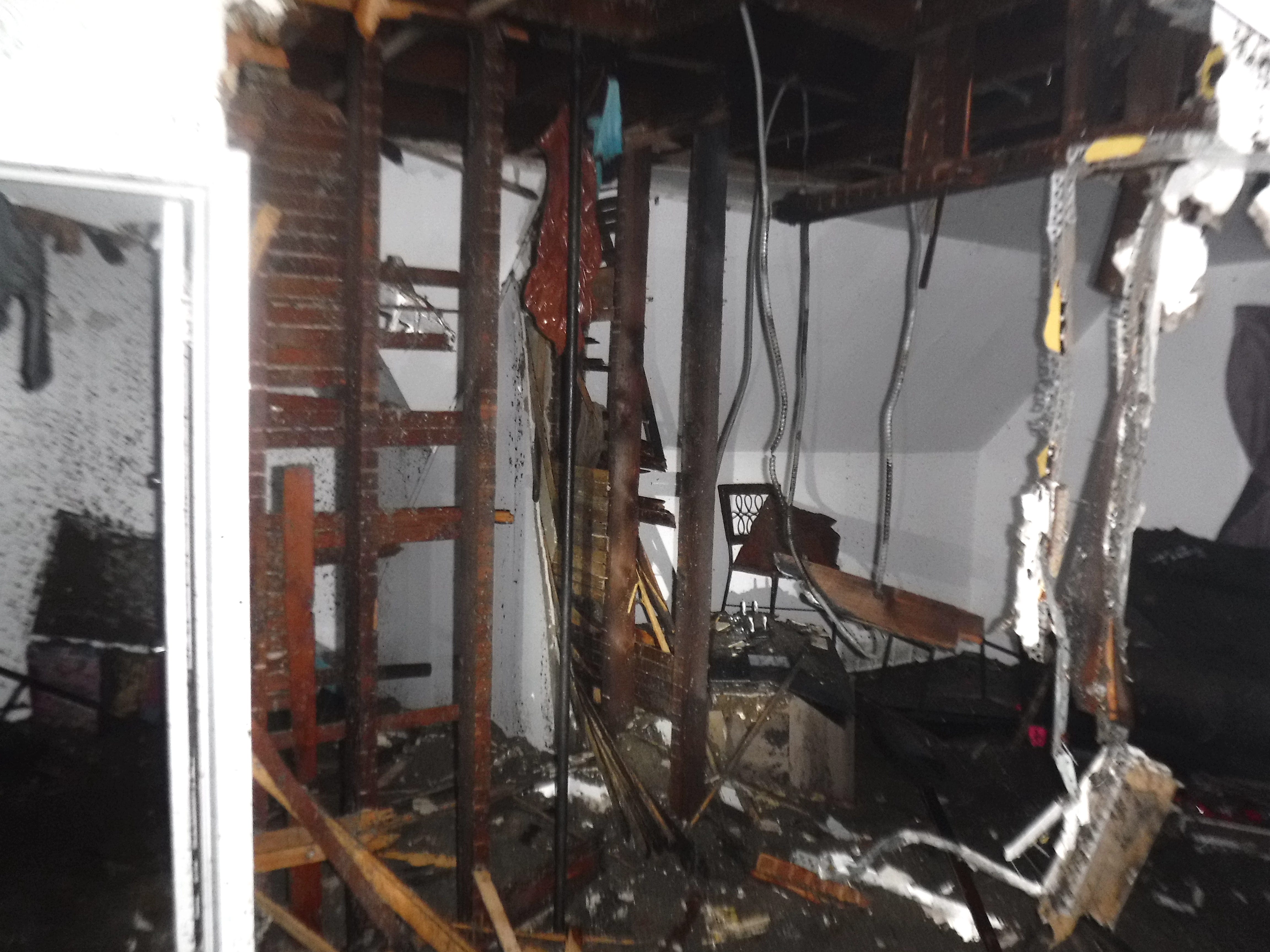 Damage inside a home with an electrical fire.