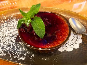 The caramelized honey brulee at Superstition Meadery in Phoenix features a crust of berry compote infused with their own honey mead.