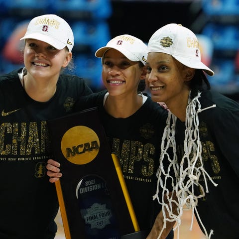 Stanford's Jana Van Gytenbeek (left), Anna Wilson 