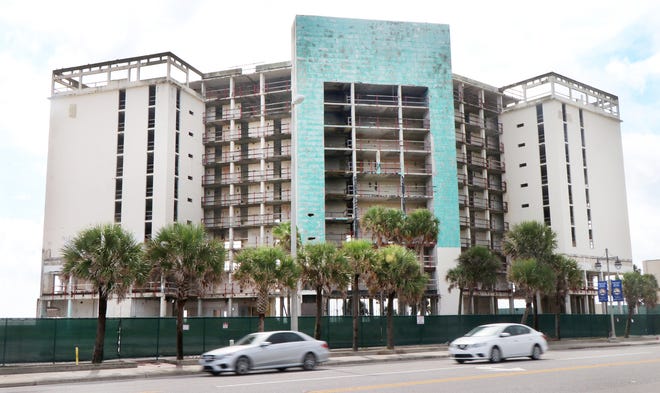 The site of the former Treasure Island Resort faces the prospect of a wrecking ball at a condemnation hearing by the City of Daytona Beach Shores that is slated for Aug. 18 at the Shores Community Center. The hotel, once among Volusia County's tourism gems, has been abandoned and deteriorating since being damaged by hurricanes in 2004.