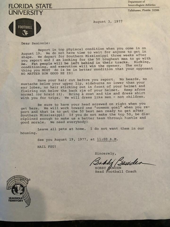 Fsu S Bobby Bowden Often Wrote Letters To Players During The Offseason Fsu S Bobby Bowden Often Wrote Letters To Players During The Offseason