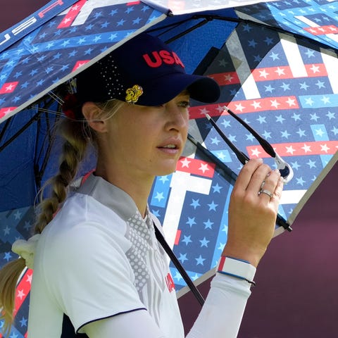 Nelly Korda (USA) walks on the first fairway durin