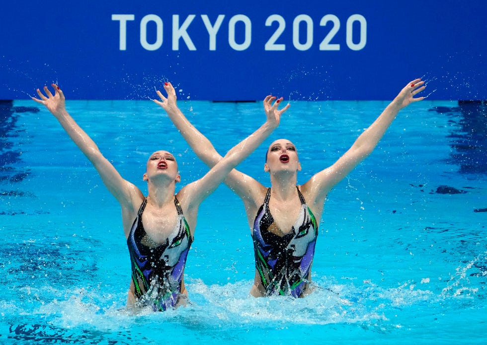 Vasilina Khandoshka and Daria Kulagina (BLR) during the Women's Artistic Swimming Duo Final on Wednesday August 4, 2021 during the Tokyo 2020 Summer Olympic Games at the Tokyo Aquatic Center.