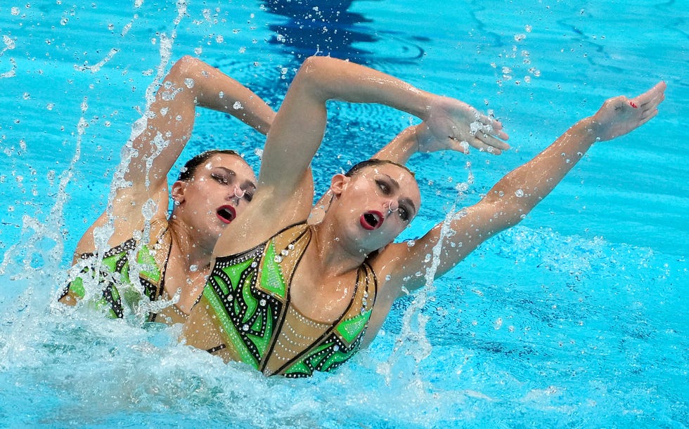 Charlotte Tremble and Laura Tremble (FRA) during the women's artistic swimming duo final on Wednesday August 4, 2021, during the Tokyo 2020 Summer Olympic Games at the Tokyo Aquatic Center.