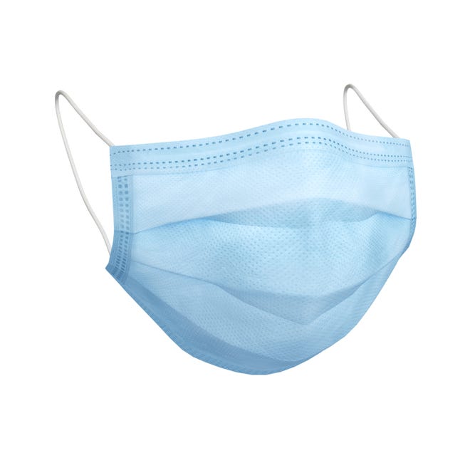 Blue protective face mask isolated over white, COVID-19 pandemic concepts