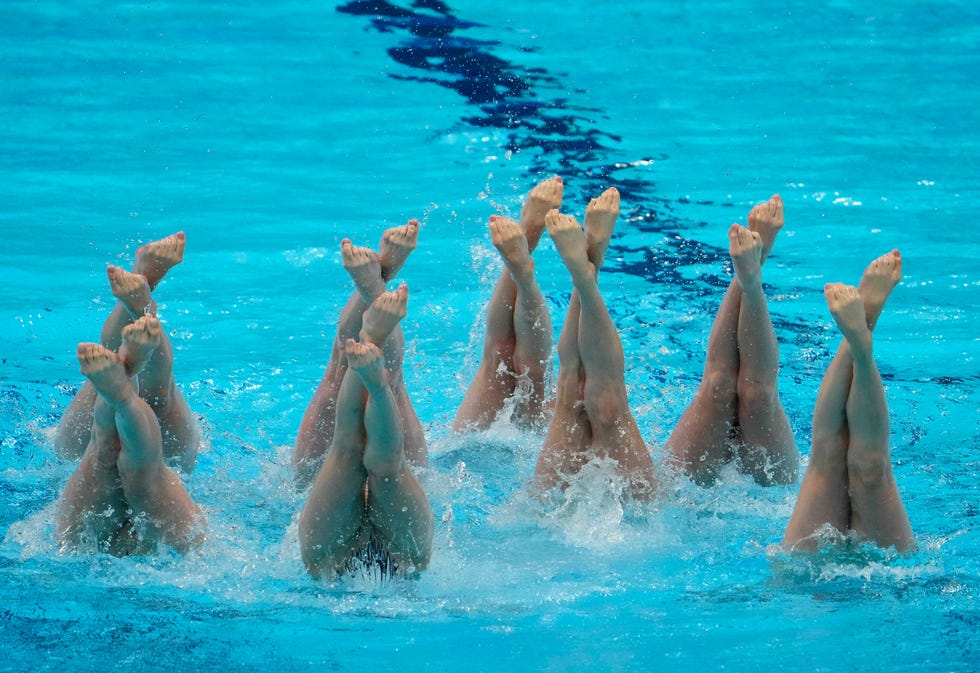 August 6, 2021: Ukraine competes in the technical routine of the women's artistic swimming team during the Tokyo 2020 Summer Olympics at the Tokyo Aquatic Center.