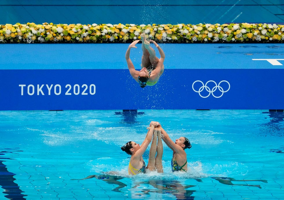 August 6, 2021: Australia in the technical routine for the women's artistic swimming team during the Tokyo 2020 Summer Olympics at the Tokyo Aquatic Center.