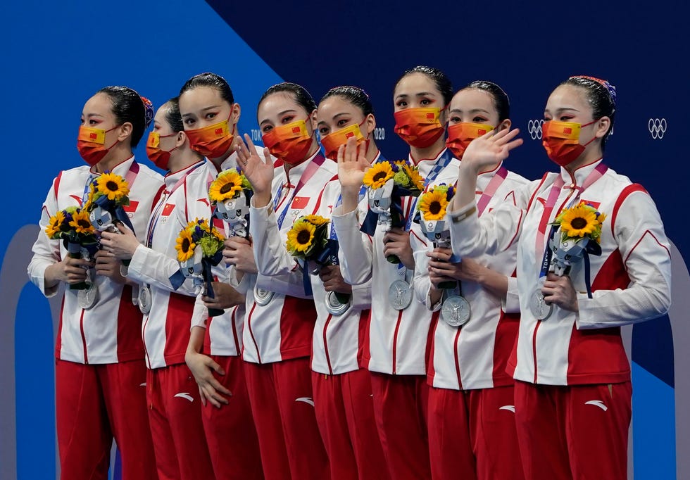 Aug 7, 2021: China wins the silver medal in the women's artistic swimming team free exercise during the Tokyo 2020 Summer Olympics at the Tokyo Aquatic Center.