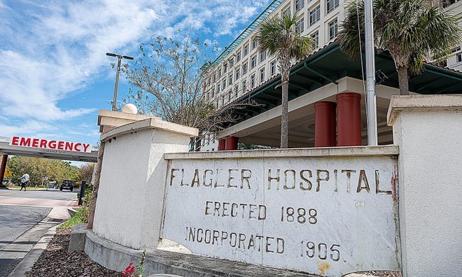 The sign at the entrance of Flagler Hospital in St. Augustine.