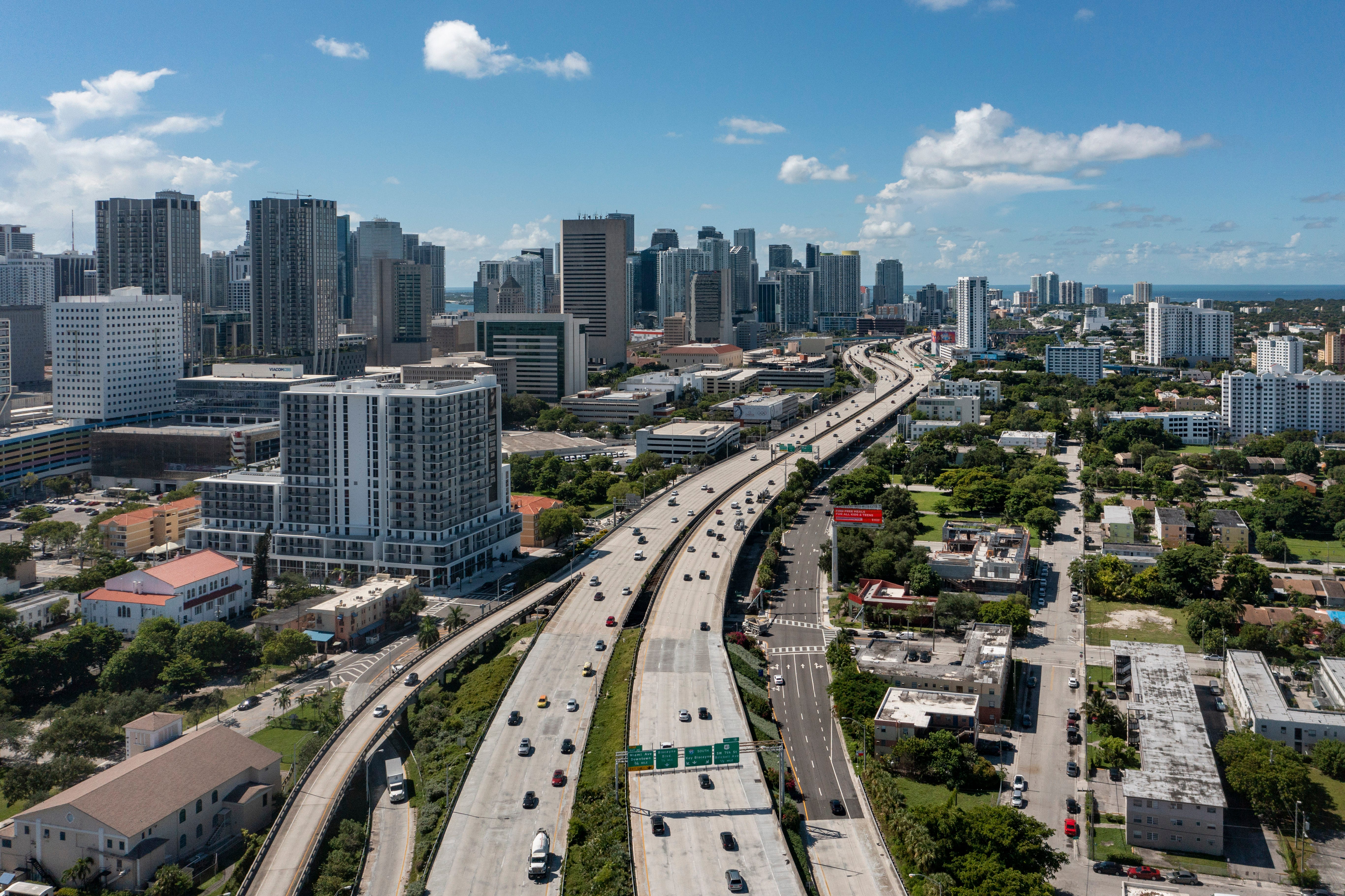 Interstate 95 runs through Miami’s Overtown neighborhood, which is shown in this recent photo to the right and bottom left of the highway. The historically Black Overtown neighborhood was decimated in the late 1950s and 1960s by construction of I-95, the Dolphin Expressway and the Midtown Interchange.