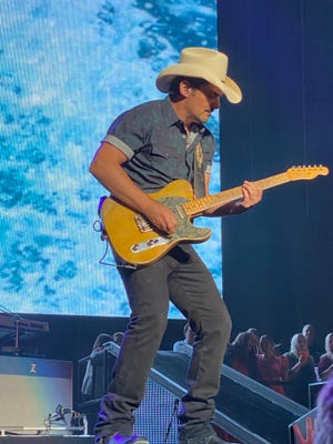 Brad Paisley performs at the Concert for Legends Monday night in Canton as headlining at the Tom Benson Hall of Fame Stadium.