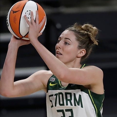 Seattle Storm forward Katie Lou Samuelson, right, 