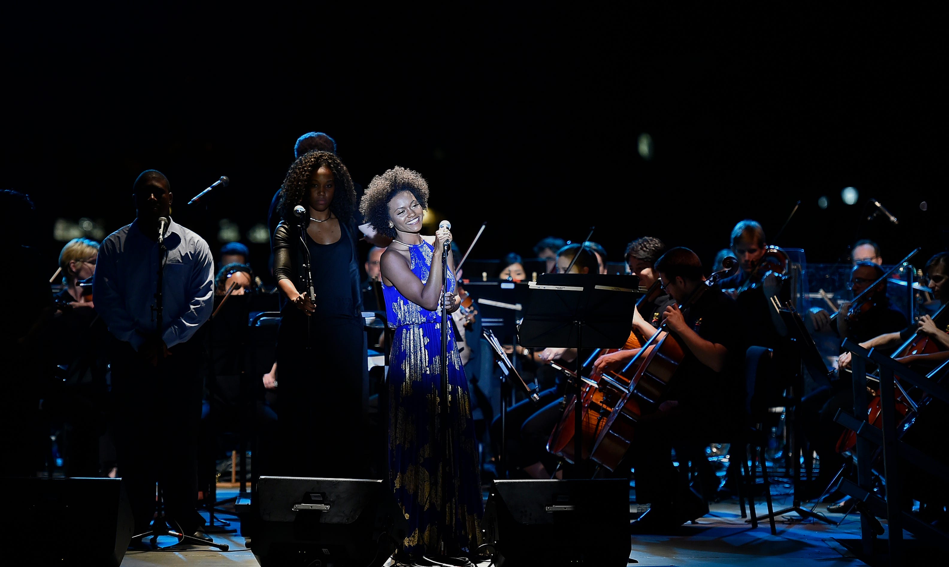 Syesha Mercado performing in the Sarasota Orchestra's 2015 Orchestra in the Outfield concert at Ed Smith Stadium in Sarasota.