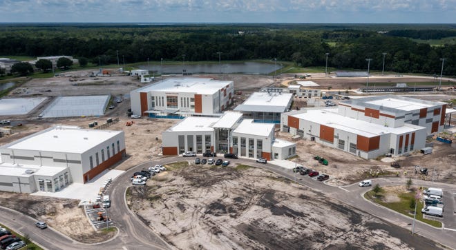 Tocoi Creek High School, shown here on Tuesday, is one of two new schools opening in St. Johns County on Monday. The other is Pine Island Academy, a K-8 school, on Pine Island Road in the Nocatee development.