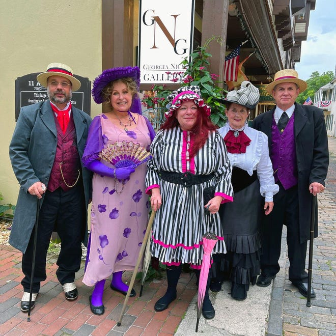 Living History group, Glorious Victorians, are out for a promenade on Aviles Street  downtown St. Augustine. From left, Brad Biglow, Dianne Jacoby, Maggie Thierrien, Connie Sours and John Sours.