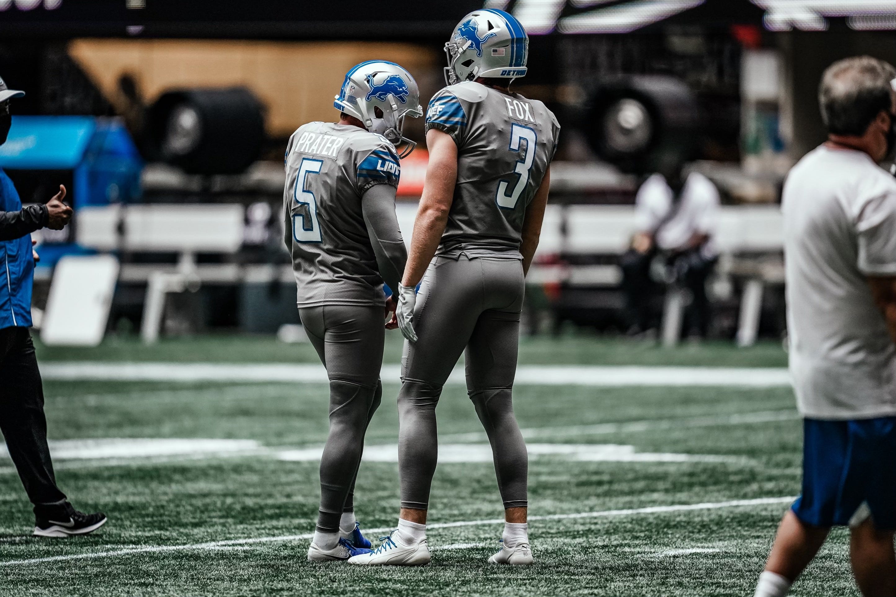 A look at Lions punter Jack Fox's cleats, which sport a No. 90 on the heels for Fox's former teammate at Rice, Blain Padgett, who died in 2018.