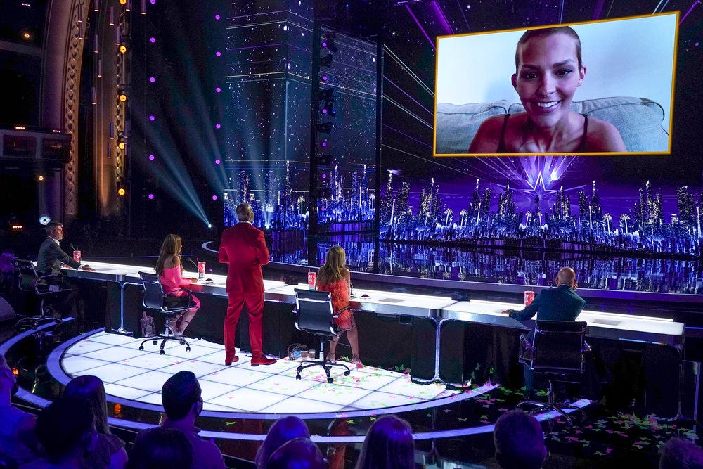 Nightbirde (onscreen) returns during the quarterfinals result show on "America's Got Talent."