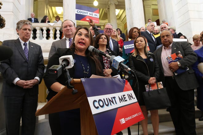State Sen. Sandra Cano, D-Pawtucket, speaks during a Count Me In rally at the State House in April 2019, encouraging every Rhode Islander to be counted in the 2020 Census.