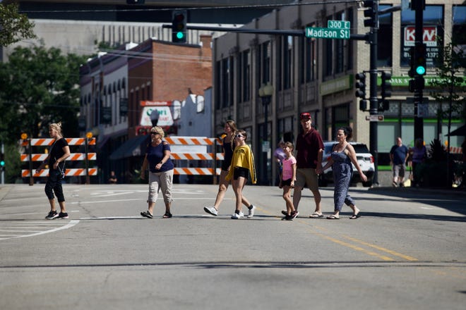 Rockford's population shrunk by 4,216 to 148,655 between 2010 and 2020. It's now the fifth-largest city in Illinois. Rockfordians enjoy a sunny afternoon downtown on Friday, Aug. 13, 2021.