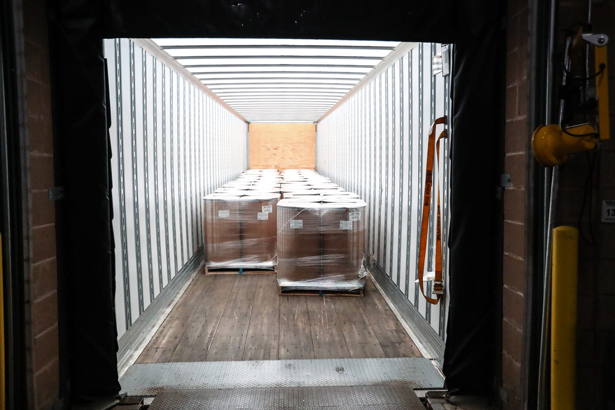 Multiple semi trailers of mustard product are loaded and shipped out daily from Wisconsin Spice's factory in Berlin.