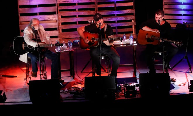 From left, Aaron Barker, Billy Dawson and Lee Thomas Miller preform to honor Gold Star families in August with a concert at the Cactus Theater to raise awareness of Veterans needs including Veteran Suicide/ PTS issues and Mental Health Issues.