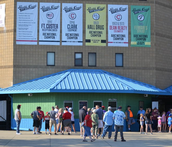 Lines form at the ticket window prior to Friday's Battle Creek Bombers game at C.O. Brown Stadium on the final weekend of the 2021 season.