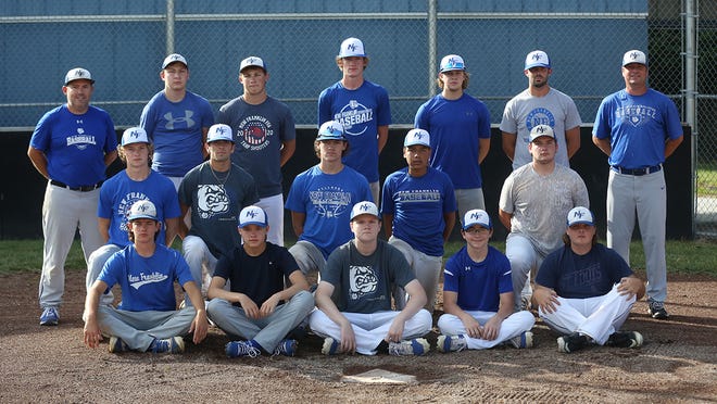 New Franklin baseball team (front row, left to right) Sawyer Felten, Rylan Hundley, Maddox Thornton, Brandon Phillips and Kadin Sanders. (second row, left to right) Owen Armentrout, Jake Marshall, Connor Wilmsmeyer, Drew Rhorer and Tanner Bishop. (back row, left to right) Head coach Erich Gerding, Zaccary Vollrath-Roth, Caleb Hull, Clayton Wilmsmeyer, Keaton Eads, Sam Marshall and assistant coach Jim Triebsch.