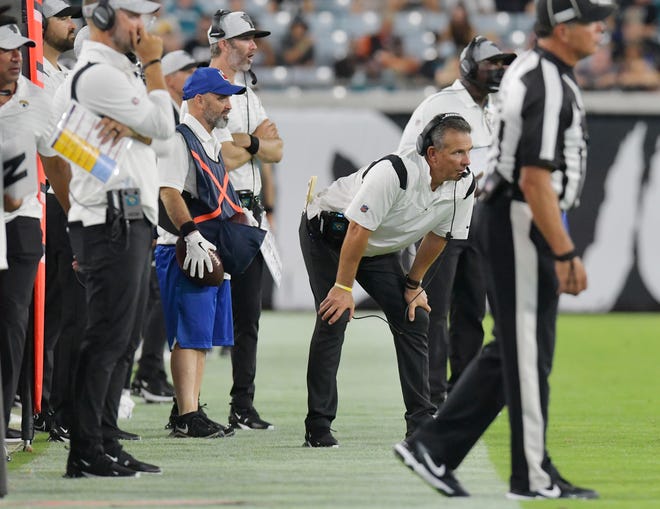 Jaguars coach Urban Meyer looks on during the team's preseason loss to the Browns.