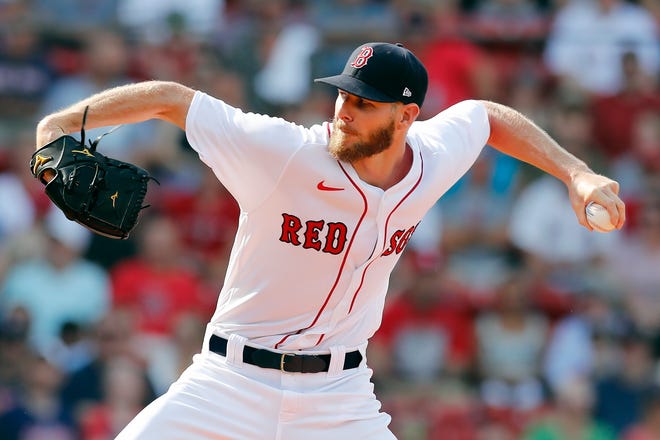 Boston Red Sox's Chris Sale pitches during the Red Sox's 16-2 win against the Baltimore Orioles on Saturday in Boston.