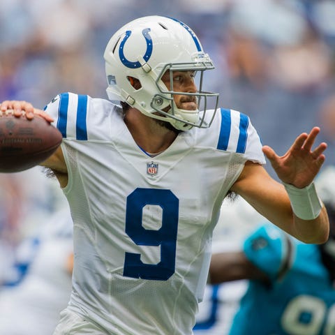 Indianapolis Colts quarterback Jacob Eason passes 