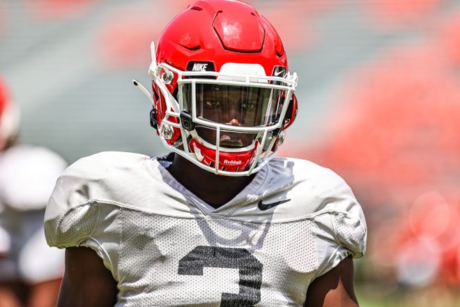 Georgia defensive back Kamari Lassiter (3) during the Bulldogs’ practice session on Dooley Field at Sanford Stadium in Athens, Ga., on Saturday, Aug. 14, 2021. (Photo by Tony Walsh)